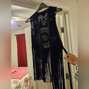 Black Fringe Sleeveless Vest